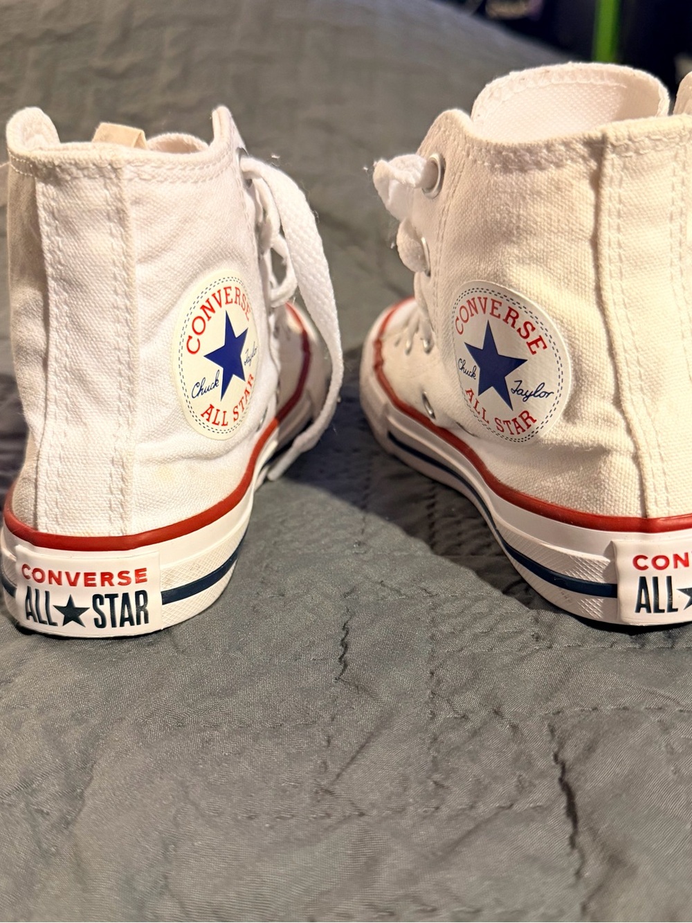 Converse Kids White High Top Sneakers with Red & Blue Trim 11c - Picture 5 of 7